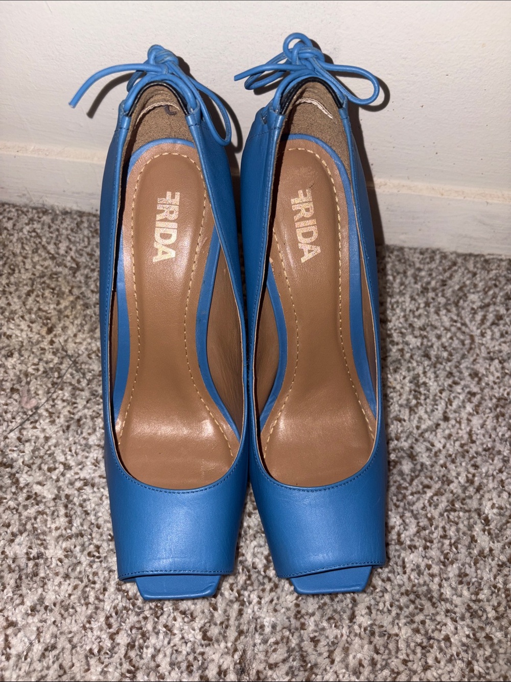 Blue Peep-Toe Lace-Up Pumps